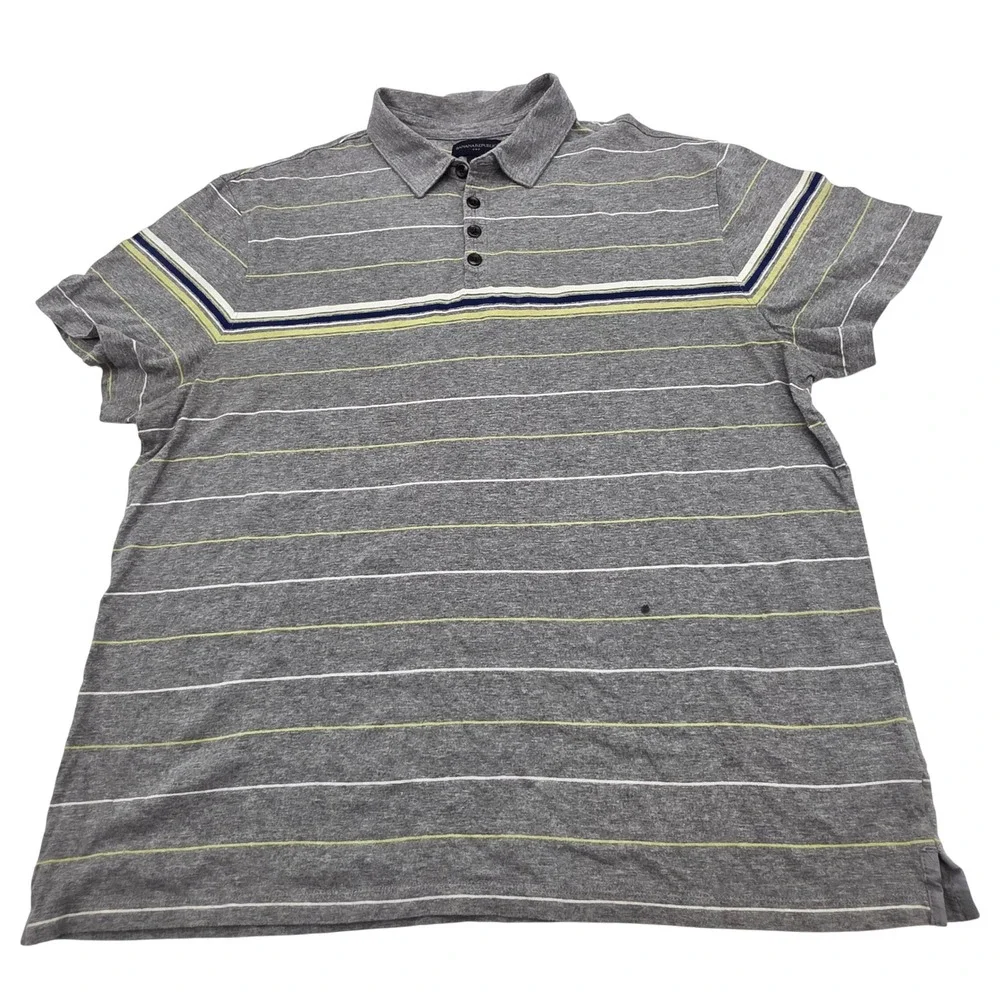 Banana Republic Polo Shirt Mens XL Grey Striped Short Sleeve Cotton